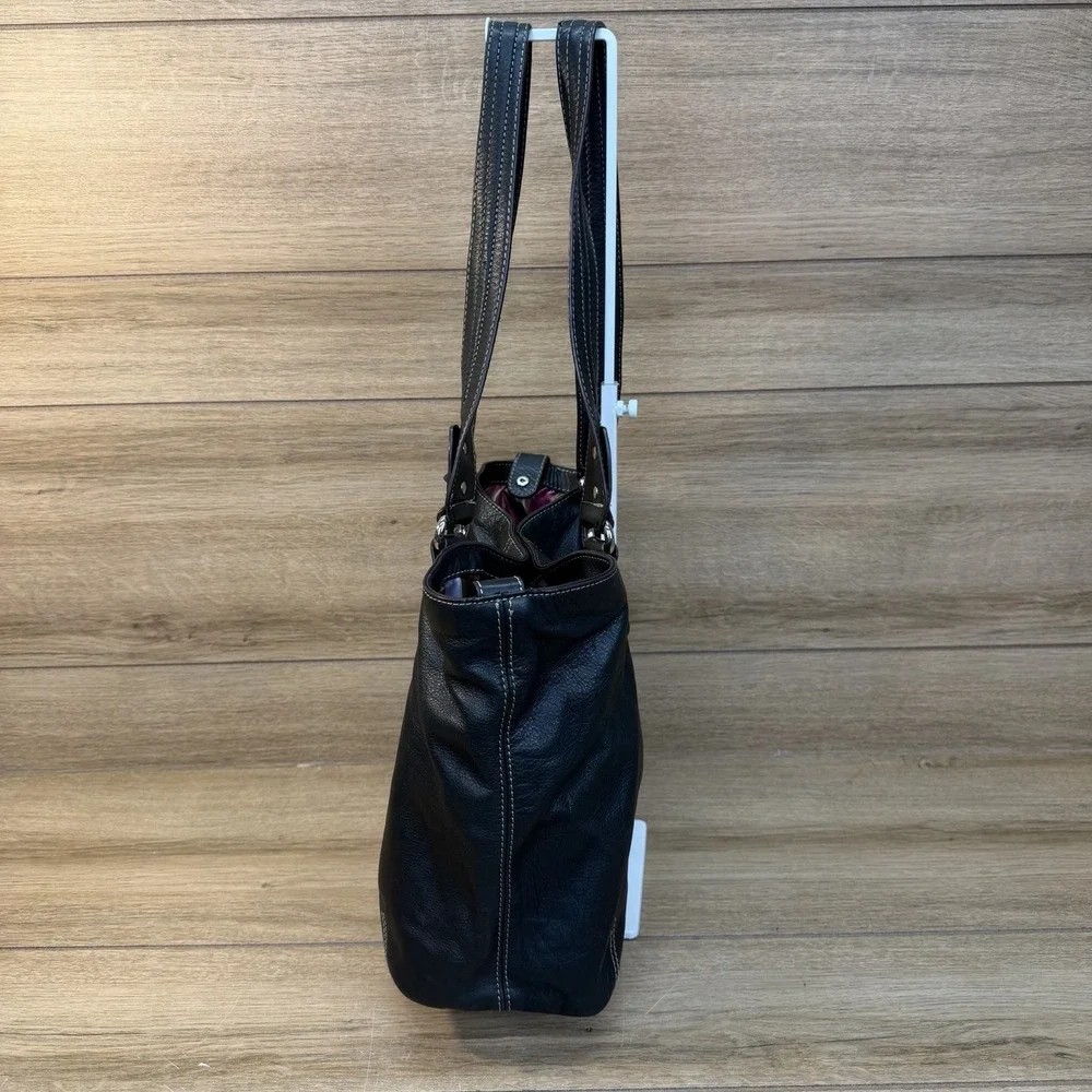TIGNANELLO Black Pebbled Leather Shoulder Bag Large Tote Classic Double Handle